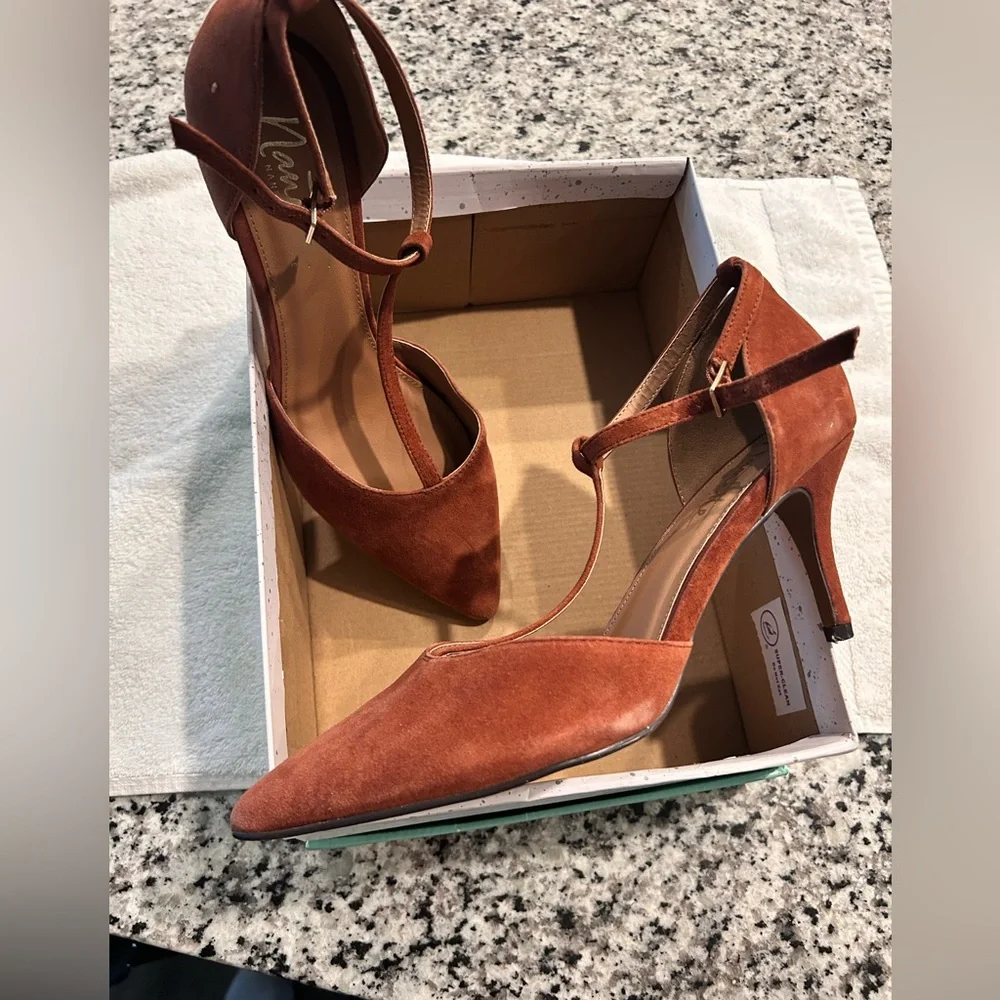 Nanette Lepore Rust Suede Heels - Picture 2 of 7